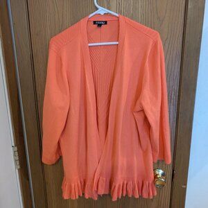 Roz and Ali Flutter Hem 3/4 Sleeve Cardigan Sweater with Stitched Detailing - 2X